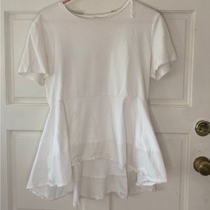 COS size large white peplum tee shirt; small stain on sleeve; wrinkles iron out